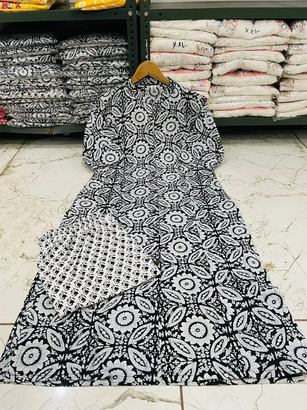 Black_Cotton_Chic_Princess_Cut_A-Line_Kurta_With_Palazzo_For_Women_&_Girls