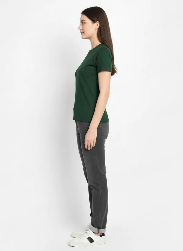 MiracleMonk_Women’s_Bottle_Green_Round_Neck_Regular_T-Shirt_-_Premium_Casual_Wear