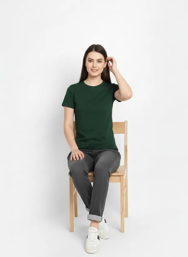 MiracleMonk_Women’s_Bottle_Green_Round_Neck_Regular_T-Shirt_-_Premium_Casual_Wear