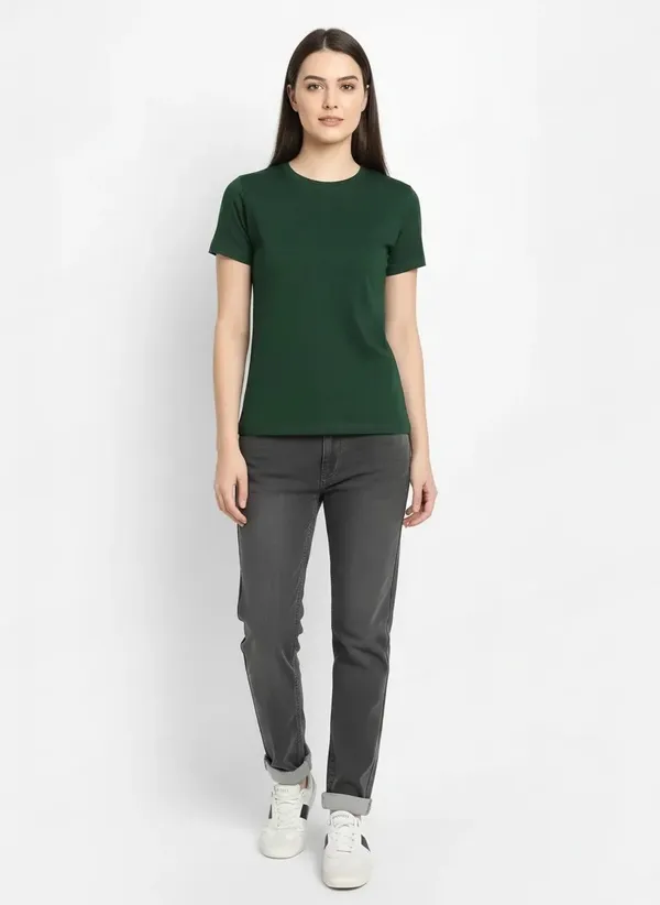 MiracleMonk_Women’s_Bottle_Green_Round_Neck_Regular_T-Shirt_-_Premium_Casual_Wear