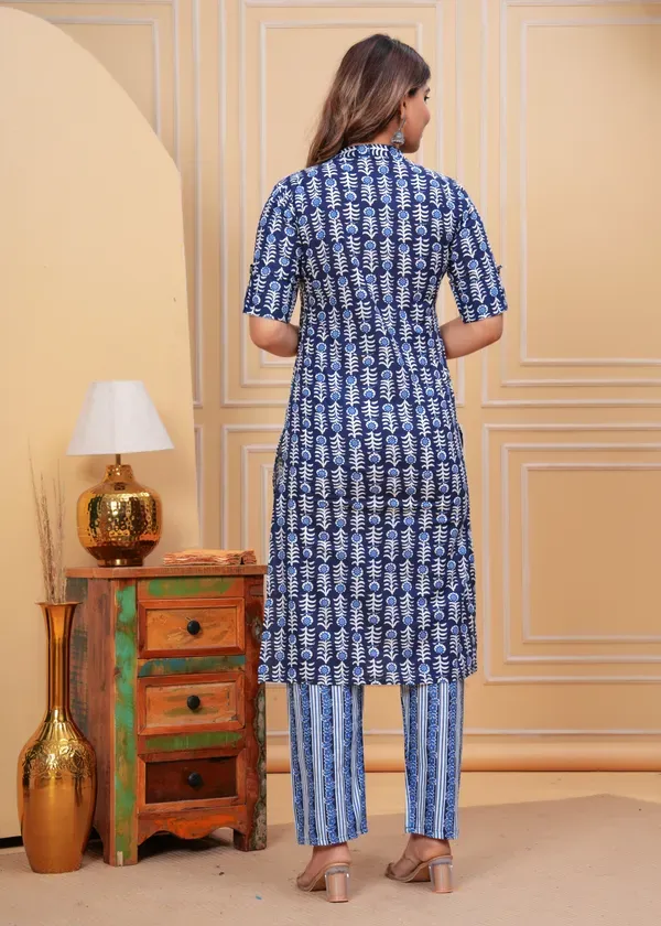 Blue_Pure_Cotton_A-Line_Kurta_&_Pant_Co-Ord_Set_For_Women_&_Girls