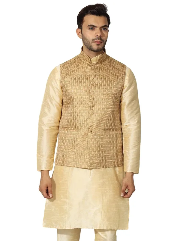 men's_Silk_Blend_Kurta_Pejama_&_Waistcot_Set