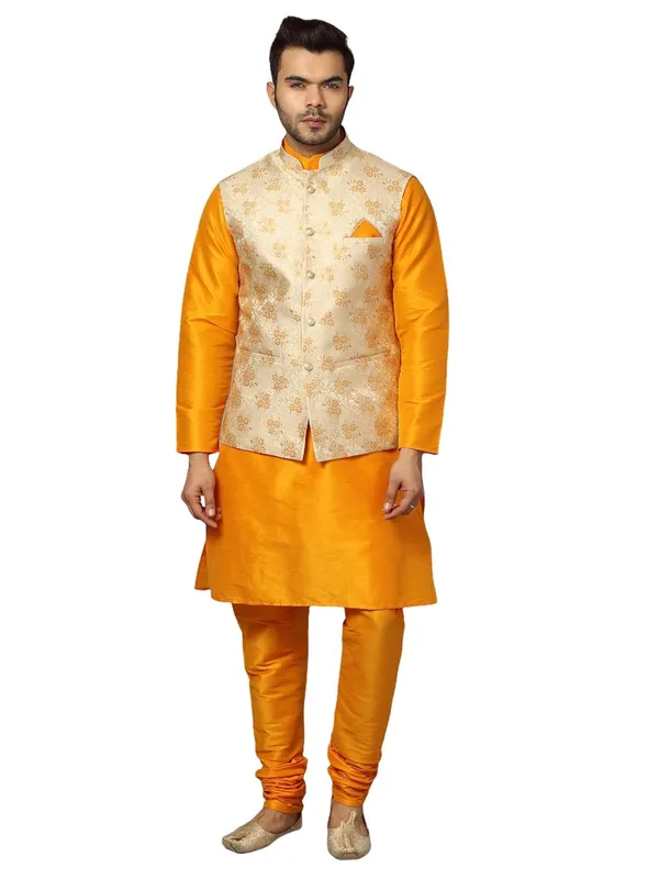 Men's_Silk_Blend_Regular_Kurta_Churidar_Pyjama_with_Bundi_Nehru_Jacket/Waistcoat