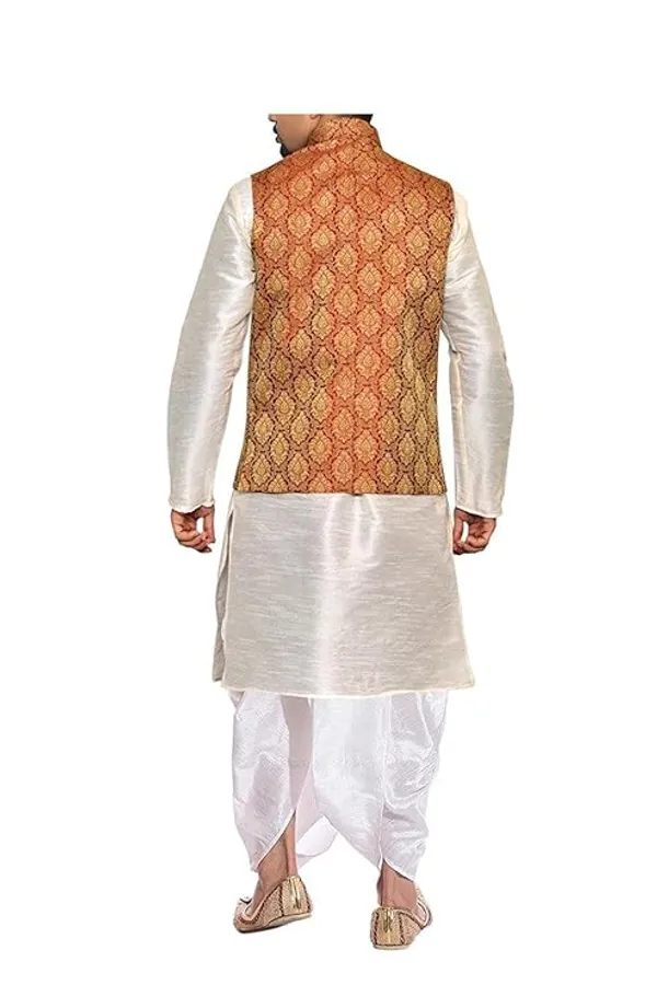 Off_White_&_Maroon_Kurta_Dhoti_With_Waistcoat_Jacket_For_Men