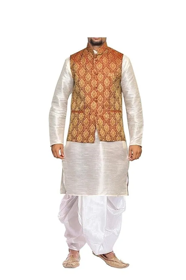 Off_White_&_Maroon_Kurta_Dhoti_With_Waistcoat_Jacket_For_Men