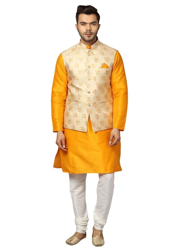 Men's_Silk_Blend_Regular_Kurta_Churidar_Pyjama_with_Bundi_Nehru_Jacket/Waistcoat