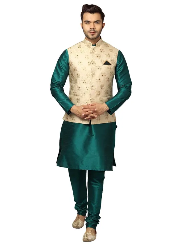 Men's_Silk_Blend_Regular_Kurta_Churidar_Pyjama_with_Bundi_Nehru_Jacket/Waistcoat