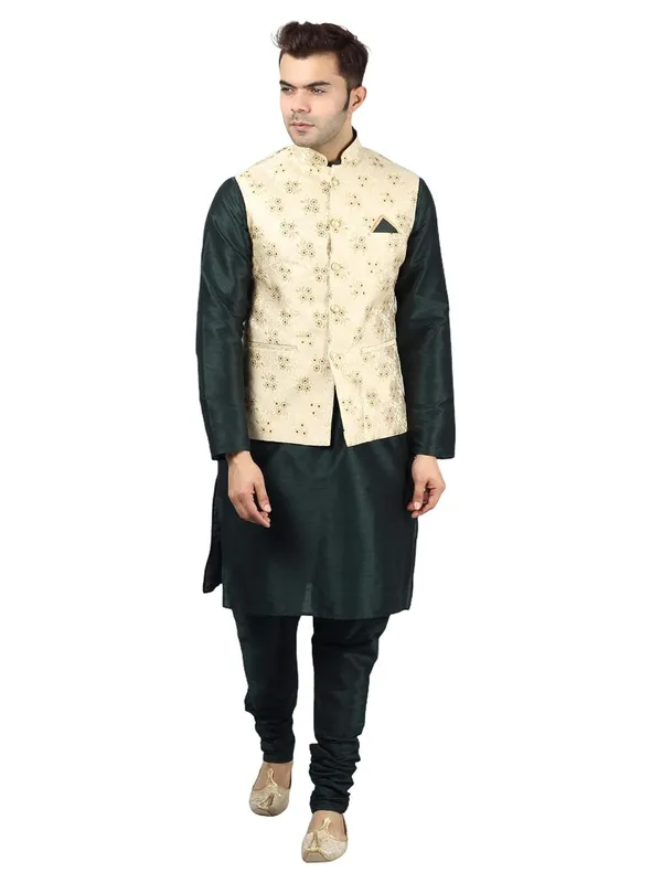 Men's_Silk_Blend_Regular_Kurta_Churidar_Pyjama_with_Bundi_Nehru_Jacket/Waistcoat
