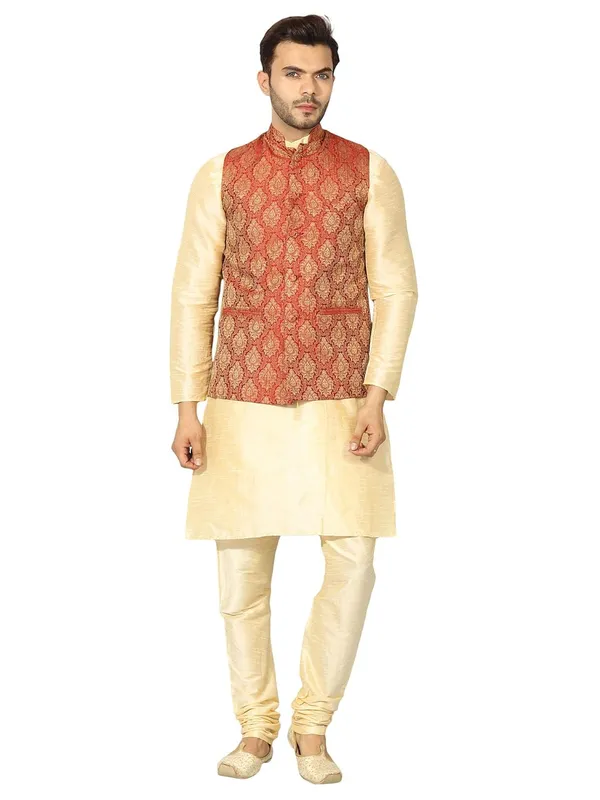 men's_Silk_Blend_Kurta_Pejama_&_Waistcot_Set