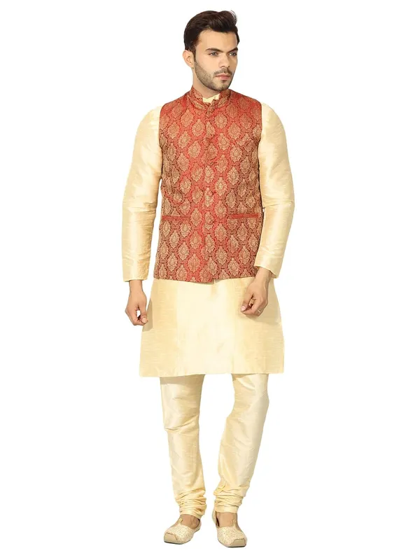 men's_Silk_Blend_Kurta_Pejama_&_Waistcot_Set