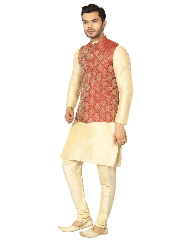 men's_Silk_Blend_Kurta_Pejama_&_Waistcot_Set