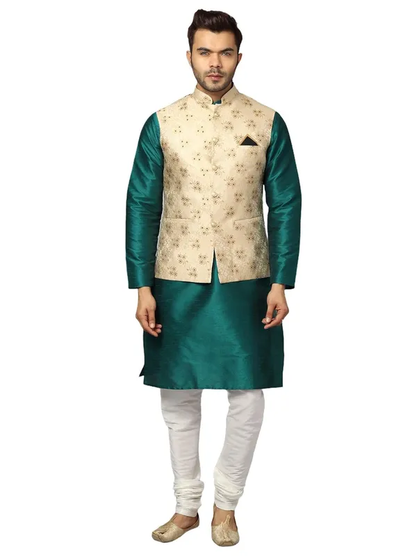 Men's_Silk_Blend_Regular_Kurta_Churidar_Pyjama_with_Bundi_Nehru_Jacket/Waistcoat