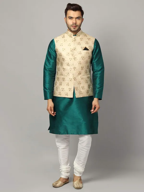 Men's_Silk_Blend_Regular_Kurta_Churidar_Pyjama_with_Bundi_Nehru_Jacket/Waistcoat