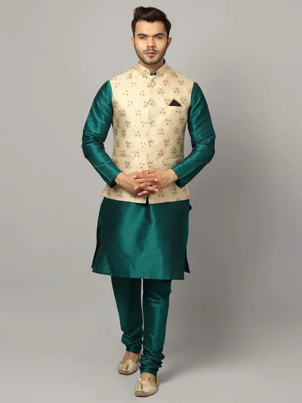 Men's_Silk_Blend_Regular_Kurta_Churidar_Pyjama_with_Bundi_Nehru_Jacket/Waistcoat
