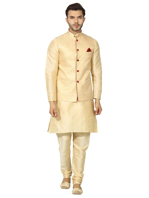 Men's_Silk_Blend_Kurta_Pejama_&_Waistcot_Set