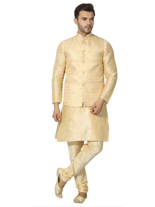 men's_Silk_Blend_Kurta_Pejama_&_Waistcot_Set