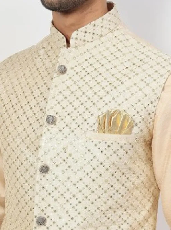 Men's_Silk_Blend_Kurta_Pajama_with_Designer_Ethnic_Nehru_Jacket/Modi_Jacket