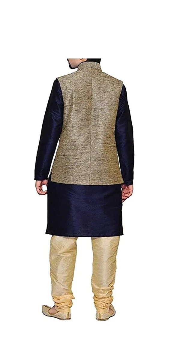 Men's_Silk_Blend_Kurta_Pajama_with_Designer_Ethnic_Nehru_Jacket/Modi_Jacket