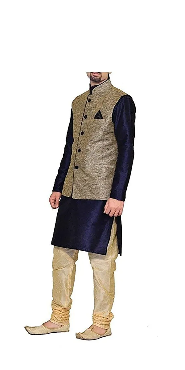 Men's_Silk_Blend_Kurta_Pajama_with_Designer_Ethnic_Nehru_Jacket/Modi_Jacket