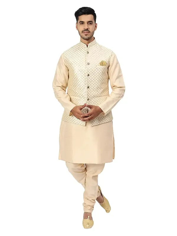 Men's_Silk_Blend_Kurta_Pajama_with_Designer_Ethnic_Nehru_Jacket/Modi_Jacket