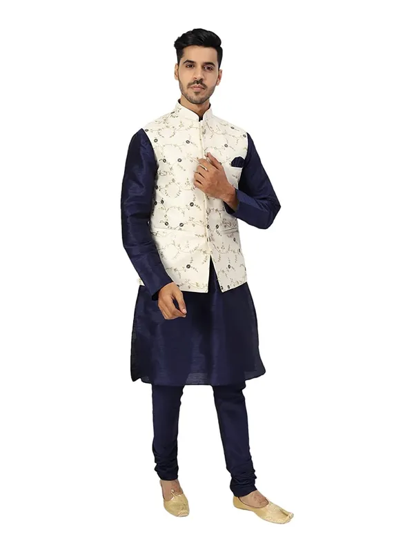 Men's_Silk_Blend_Kurta_Pajama_with_Designer_Ethnic_Nehru_Jacket/Modi_Jacket