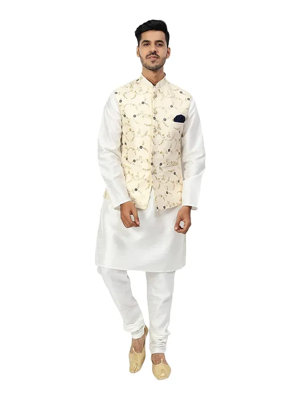 Men's_Silk_Blend_Kurta_Pajama_with_Designer_Ethnic_Nehru_Jacket/Modi_Jacket