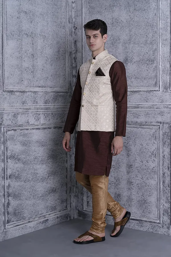 Men's_Silk_Blend_Kurta_Pajama_with_Designer_Ethnic_Nehru_Jacket/Modi_Jacket