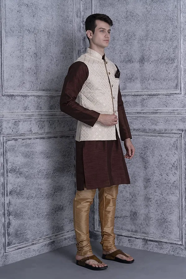 Men's_Silk_Blend_Kurta_Pajama_with_Designer_Ethnic_Nehru_Jacket/Modi_Jacket