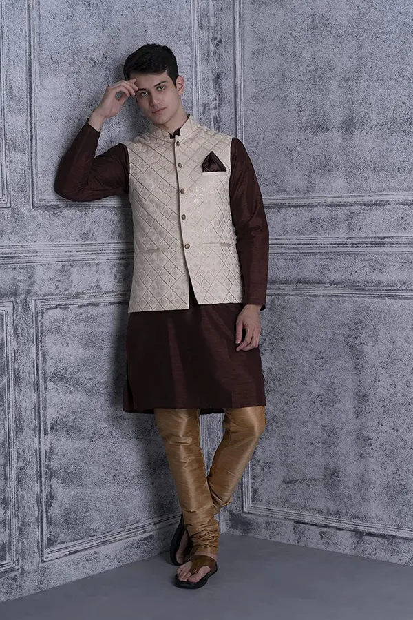 Men's_Silk_Blend_Kurta_Pajama_with_Designer_Ethnic_Nehru_Jacket/Modi_Jacket