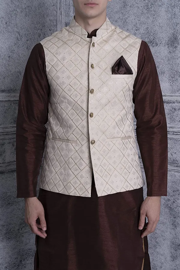 Men's_Silk_Blend_Kurta_Pajama_with_Designer_Ethnic_Nehru_Jacket/Modi_Jacket