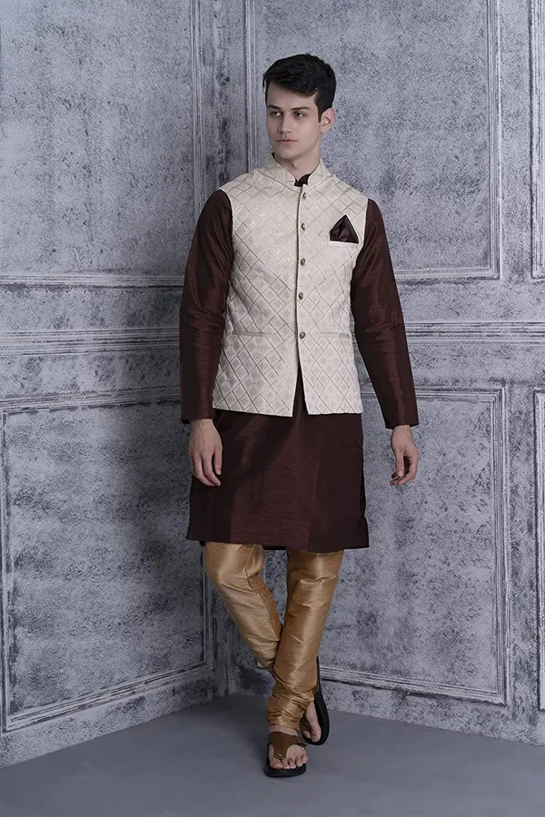 Men's_Silk_Blend_Kurta_Pajama_with_Designer_Ethnic_Nehru_Jacket/Modi_Jacket