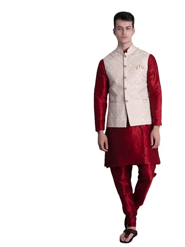 Men's_Silk_Blend_Kurta_Pajama_with_Designer_Ethnic_Nehru_Jacket/Modi_Jacket