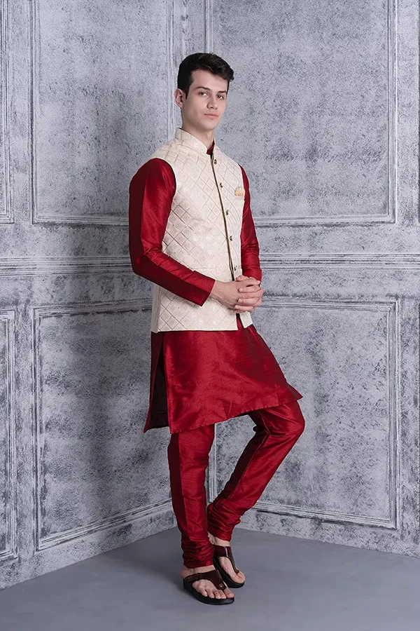 Men's_Silk_Blend_Kurta_Pajama_with_Designer_Ethnic_Nehru_Jacket/Modi_Jacket