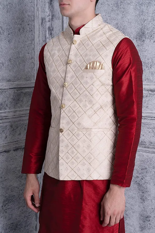 Men's_Silk_Blend_Kurta_Pajama_with_Designer_Ethnic_Nehru_Jacket/Modi_Jacket