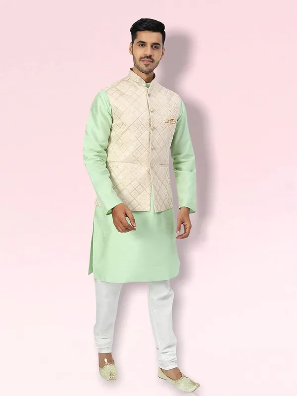 Men's_Silk_Blend_Kurta_Pajama_with_Designer_Ethnic_Nehru_Jacket/Modi_Jacket