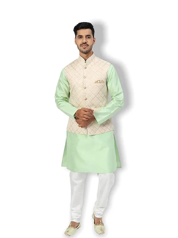 Men's_Silk_Blend_Kurta_Pajama_with_Designer_Ethnic_Nehru_Jacket/Modi_Jacket