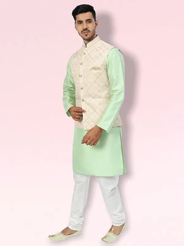 Men's_Silk_Blend_Kurta_Pajama_with_Designer_Ethnic_Nehru_Jacket/Modi_Jacket