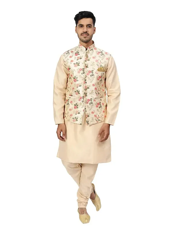 Men's_Silk_Blend_Kurta_Pajama_with_Designer_Ethnic_Nehru_Jacket/Modi_Jacket