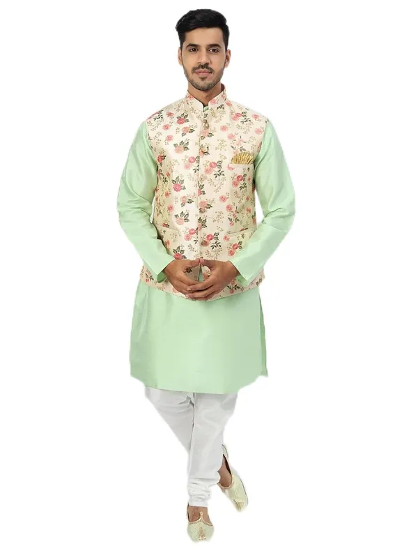 Men's_Silk_Blend_Kurta_Pajama_with_Designer_Ethnic_Nehru_Jacket/Modi_Jacket