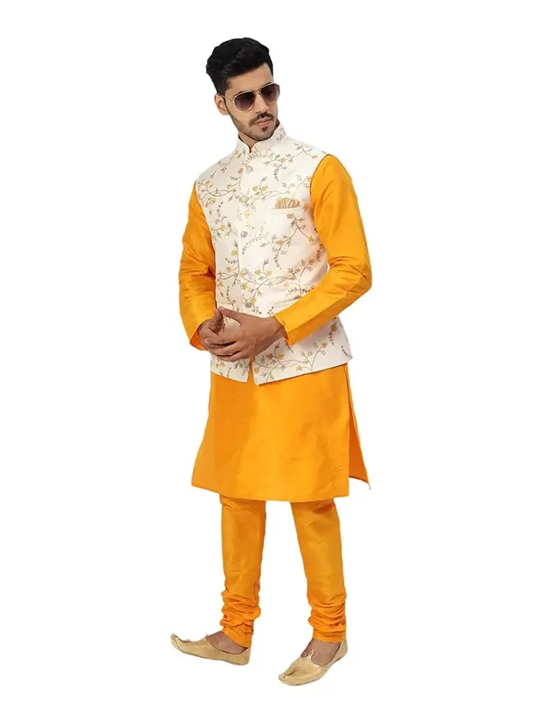 Men's_Silk_Blend_Kurta_Pajama_with_Designer_Ethnic_Nehru_Jacket/Modi_Jacket