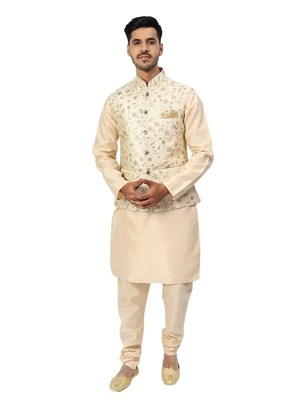 Men's_Silk_Blend_Kurta_Pajama_with_Designer_Ethnic_Nehru_Jacket/Modi_Jacket
