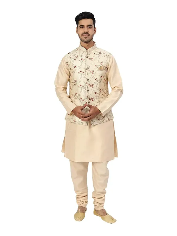 Men's_Silk_Blend_Kurta_Pajama_with_Designer_Ethnic_Nehru_Jacket/Modi_Jacket