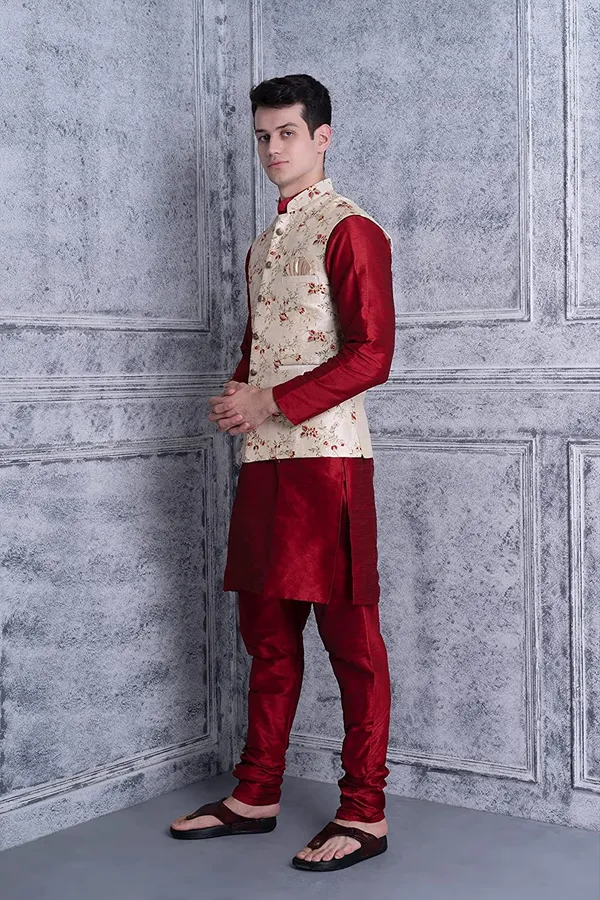 Men's_Silk_Blend_Kurta_Pajama_with_Designer_Ethnic_Nehru_Jacket/Modi_Jacket