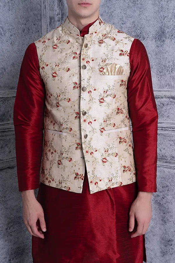 Men's_Silk_Blend_Kurta_Pajama_with_Designer_Ethnic_Nehru_Jacket/Modi_Jacket