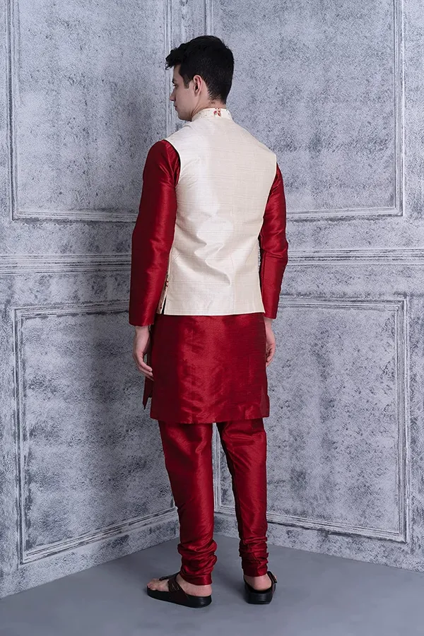 Men's_Silk_Blend_Kurta_Pajama_with_Designer_Ethnic_Nehru_Jacket/Modi_Jacket