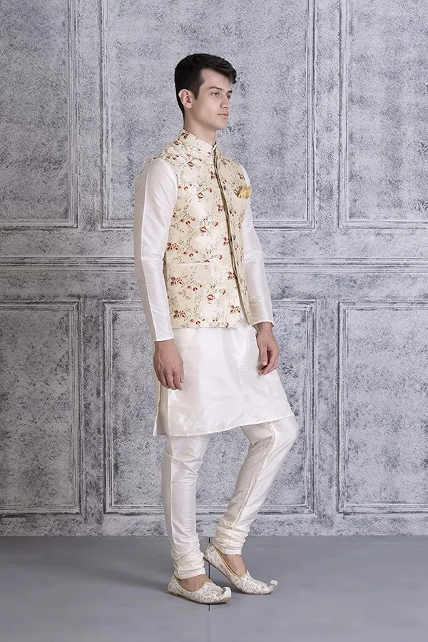 Men's_Silk_Blend_Kurta_Pajama_with_Designer_Ethnic_Nehru_Jacket/Modi_Jacket