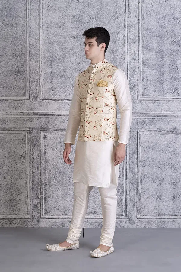 Men's_Silk_Blend_Kurta_Pajama_with_Designer_Ethnic_Nehru_Jacket/Modi_Jacket