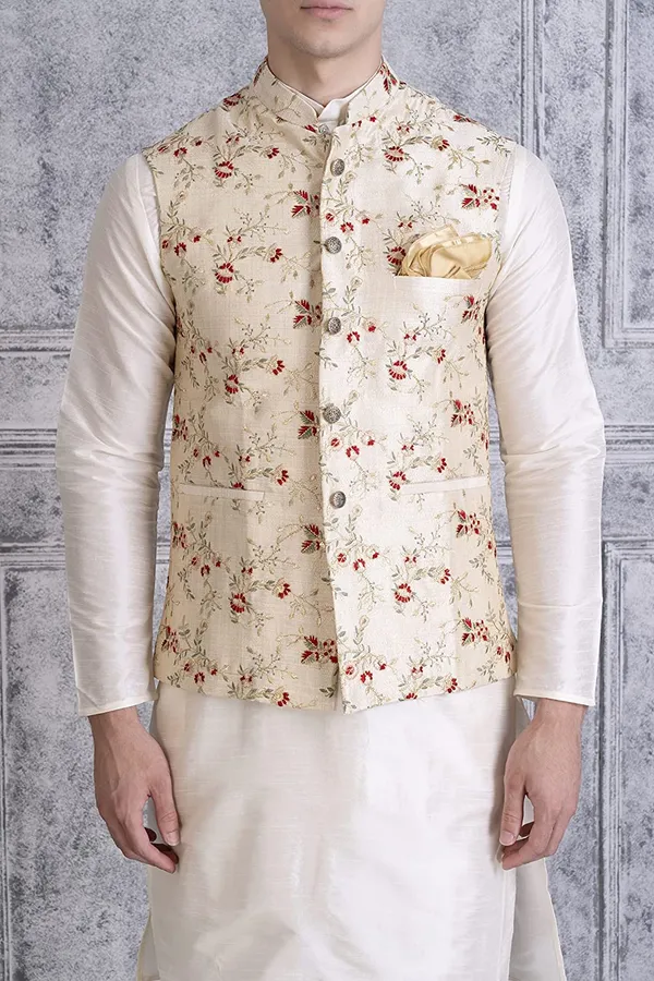 Men's_Silk_Blend_Kurta_Pajama_with_Designer_Ethnic_Nehru_Jacket/Modi_Jacket
