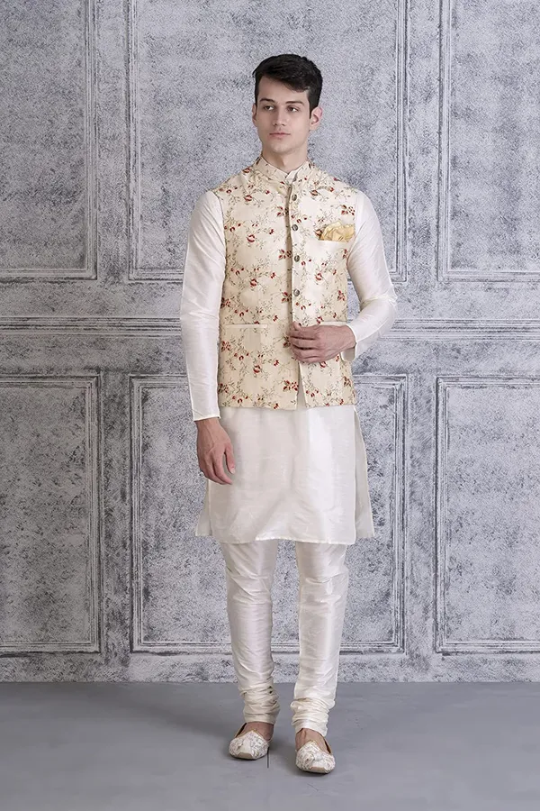 Men's_Silk_Blend_Kurta_Pajama_with_Designer_Ethnic_Nehru_Jacket/Modi_Jacket