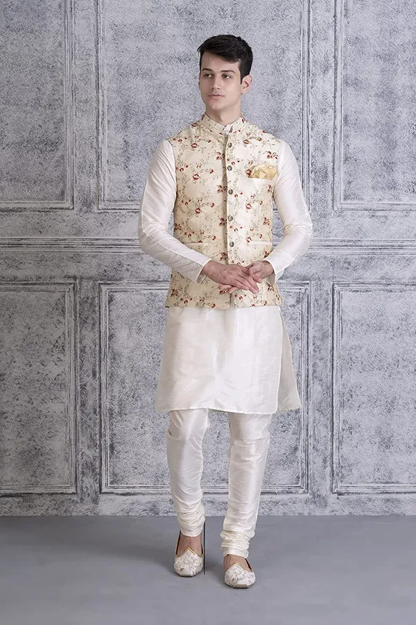 Men's_Silk_Blend_Kurta_Pajama_with_Designer_Ethnic_Nehru_Jacket/Modi_Jacket